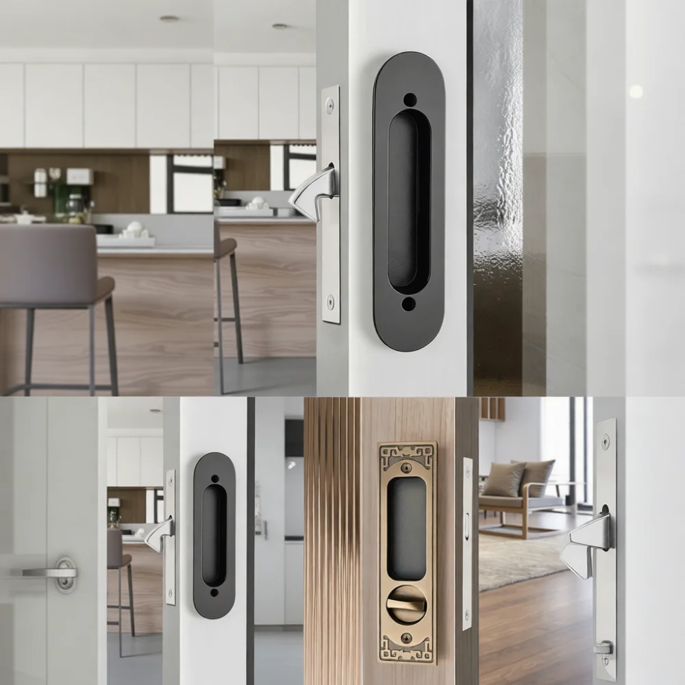 Zinc Alloy Sliding Door Handle For Yooyi Invisible Pocket Wood Gate Closet Bathroom Balcony Security Privacy Locking Device