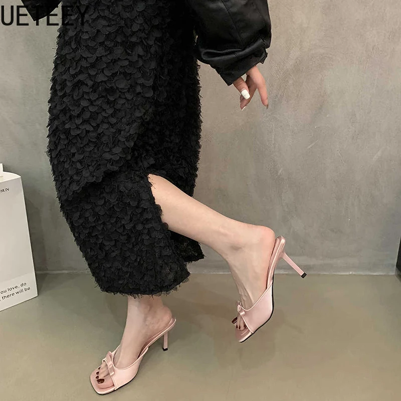 Designer Style Party Dress Women Slippers Shoes Fashion Butterfly-knot Summer Open Toe High Heel Ladies Slides Shoes image 3