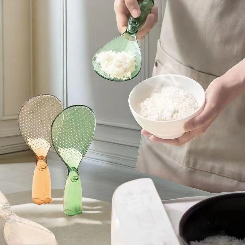 Standable Rice Spoon Non Sticky Rice Serving Scoop Thick Transparent PVC Rice Paddle Heat Resistant For Kitchen Rice Cooker Use