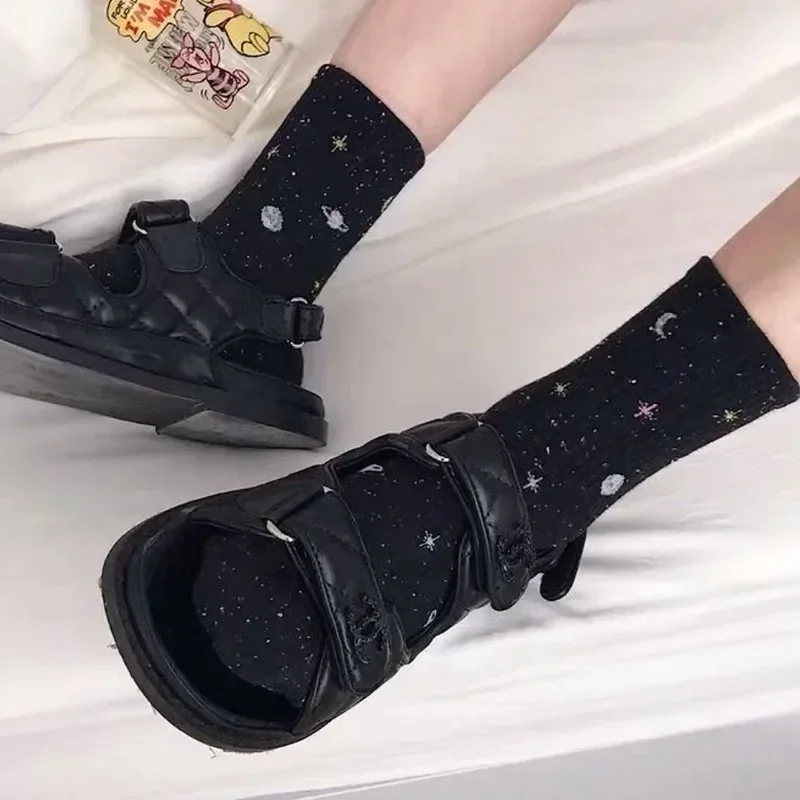 Funny Moon Stars Pattern Socks Women Harajuku Planet Space Tube Sock Women Colorful Sweet Warm Cute Casual Streetwear Meias image 4