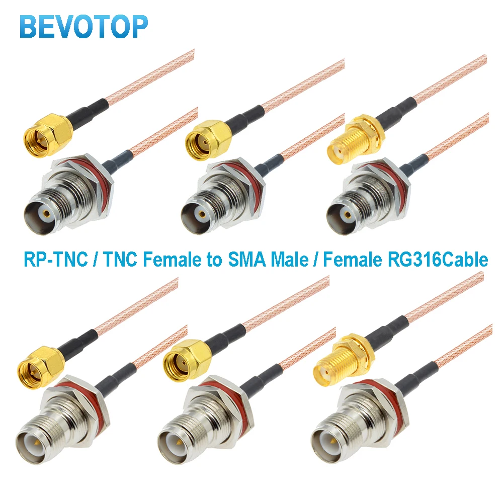 1Pcs Waterproof RP TNC Female Bulkhead to SMA Male/Female RG316 Pigtail 50 Ohm RF Coaxial Cable Assembly Extension Cord Jumper