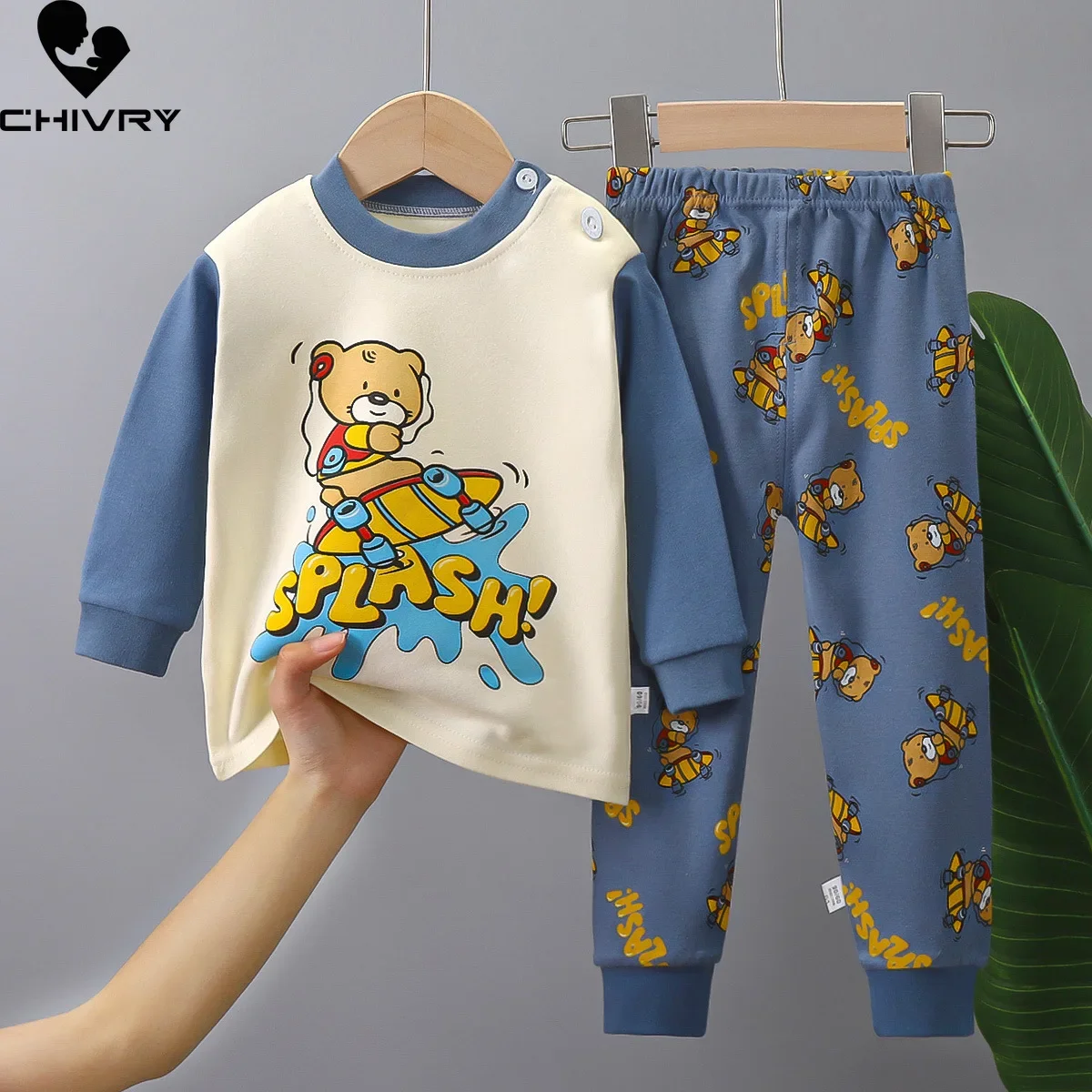 2023 neue Kinder Herbst warme Pyjamas Baby Jungen Mädchen Cartoon Dinosaurier Langarm T-Shirt mit Hosen Pyjamas Kleinkind Kleidung Sets