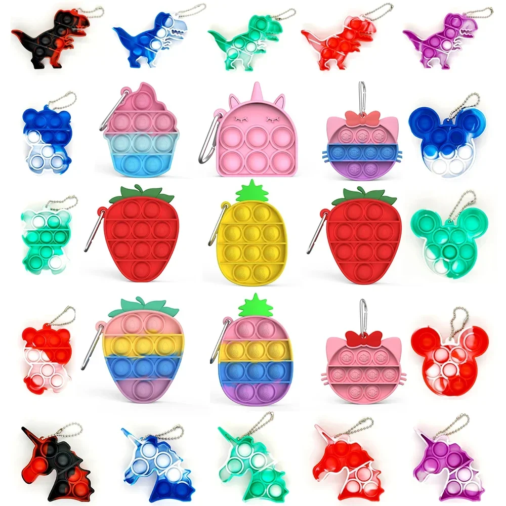 Fidget Toys Push Bubble Sensoriale Squishy Toy Portachiavi Autismo Hai bisogno Portachiavi Bambino adulto Giocattolo antistress per bambini Regalo per bambini
