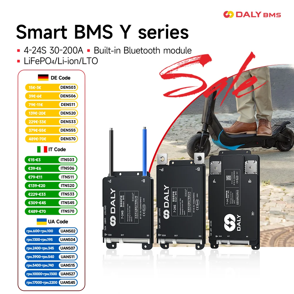 Daly Smart BMS 4S 6S 8S 12S 13S 14S 16S 17S 20S 24S Bluetooth BMS 30A 40A 60A 80A 100A 120A 150A 200A Lifepo4 Li-Ion LTO Battery