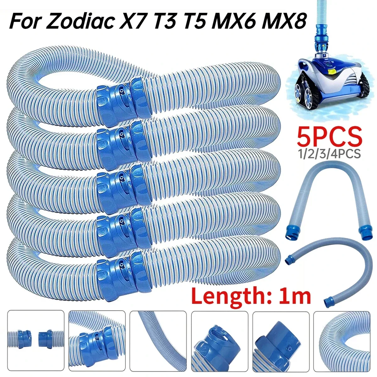 

1-5PC Swimming Pool Cleaner Lock Hose Kit Rubber Pool Vacuum Cleaning Pipe for Zodiac X7 T3 T5 MX6 MX8 Swimming Pool Accessories
