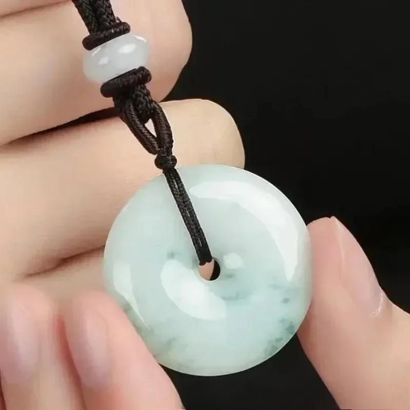 

Green Real Jadeite Donut Pendant Necklace Amulet Charm Natural Jewelry Talismans Gift Accessories Choker Fashion Burmese Jade