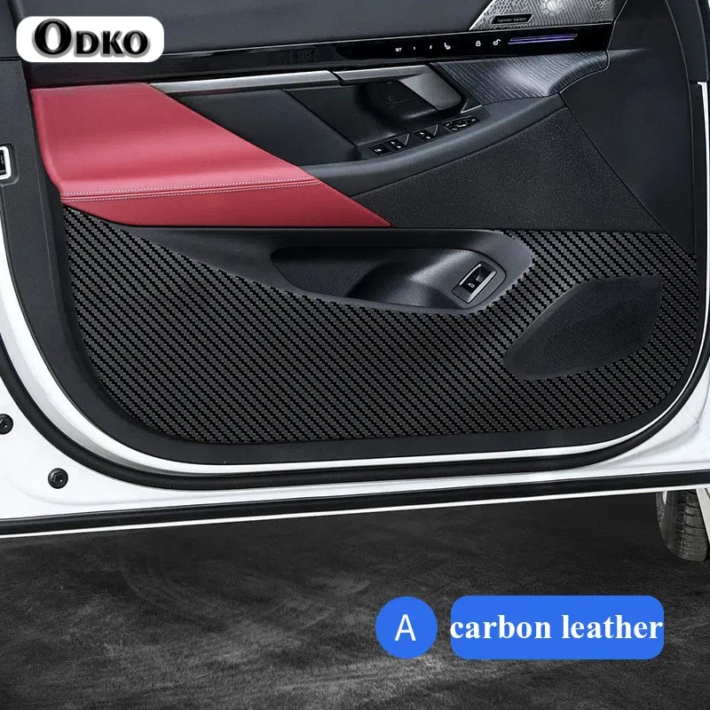4PCS For BMW 5 Series G60 2024 G30 2021-2023 Leather Carbon Fiber Sticker Door Anti Kick Cover Protection Mat Car Accessories