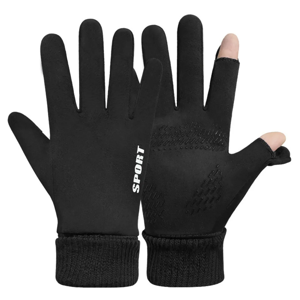 

Winter Fishing Gloves Leak Two Fingers Sports Touch Screen Warm Padded Gloves Waterproof Cycling Gloves For Men And Women