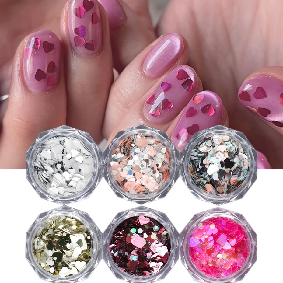 Fantasie-Farbige Nagelkunst-Pailletten Niedliche Macaron-Farben Polka-Dot und Herz-Design Laser-Herz Nagelcharms für Y2K Nagelkunst-Dekoration