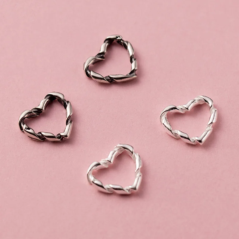 1pc 925 Sterling Silver Twisted Heart Close Ring Connectors 10x9mm Weaving Bracelets Connection Circle Spacers DIY Jewelry Craft