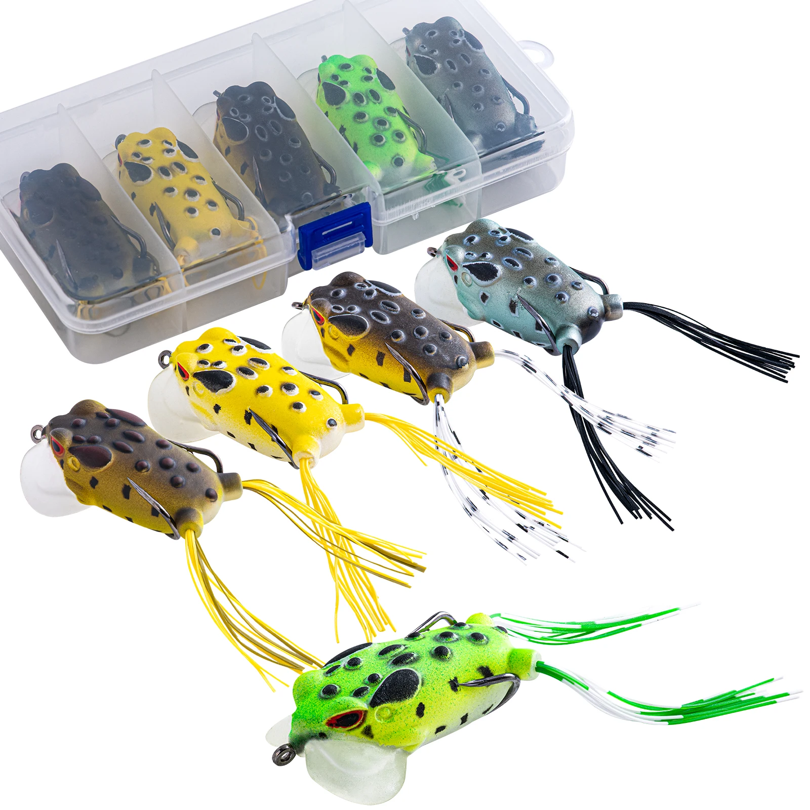 

Goture 5pcs/Box Soft Frog Fishing Lures With Sharp Double Hooks 6.3cm 15g Topwater Ray Frog 3D Eyes Bait Spinbait Fast delivery