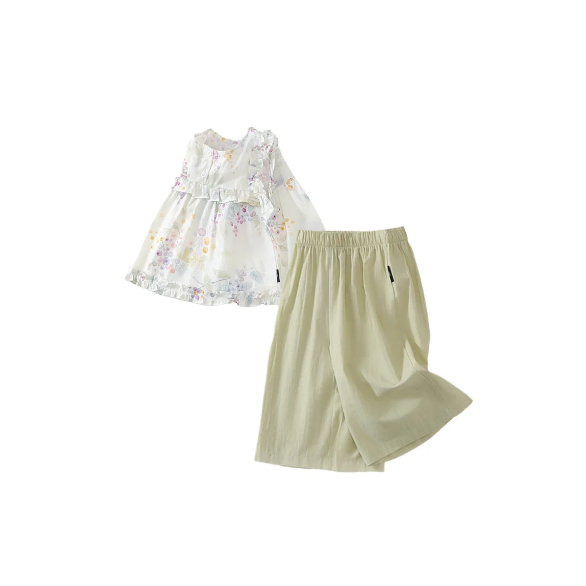 2026 Summer New Girl's Casual  Floral Set Baby Girl's Countryside Style Lace Vest Wide Leg Pants Two Piece Set for Kids