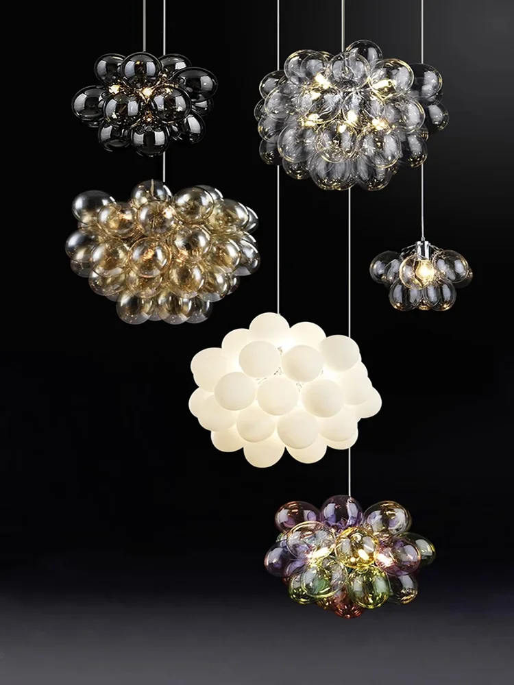 Nordic glass bubble Ceiling chandelier Creative Color Hanging Lamp Bedroom Living Room Decoration Smoke-grey glass Pendant light