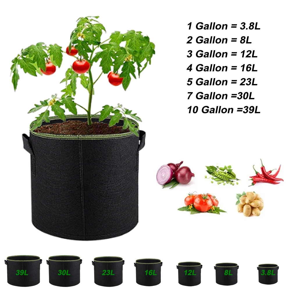 5 Gallon Grow Bag Felt Fabric Plant Bag with Handles Breathable Aeration Fabric Grow Pot for Vegatable Flower Plant 3 5 7 Gallon