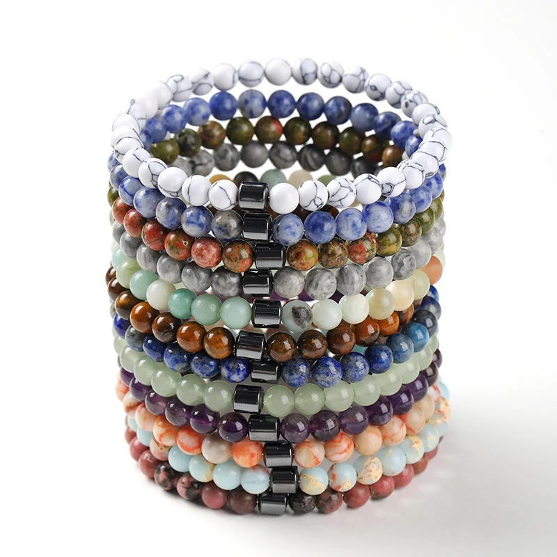 Gemstone Beaded Bracelet Black Agate Barrel Bead Dzi Style Natural Stone Jewelry 6mm 8mm Stretch Bracelet for Women Men Gift