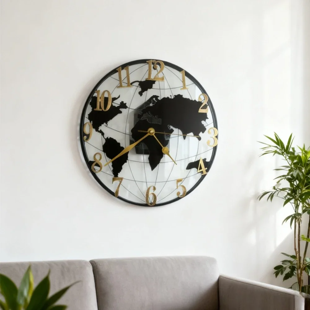 12 Inch Acrylic Transparent World Map Wall Clock Home Decoration Wall Map Clock Living Room Study Office Decor Silent Wall Watch