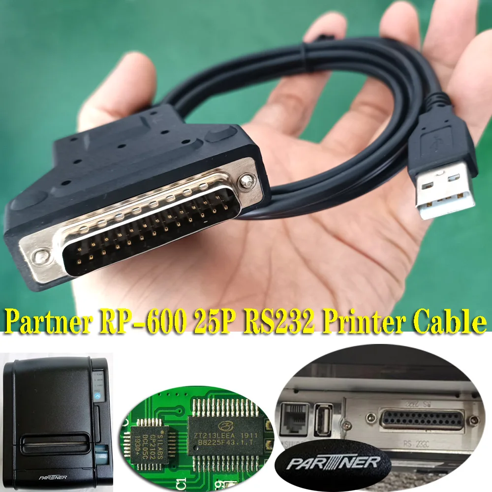 RP-600 Partner Printer Cable CP2102 Chip 25pin Dsub to USB2.0 Serial Dsub 25p RS232 Converter Cable