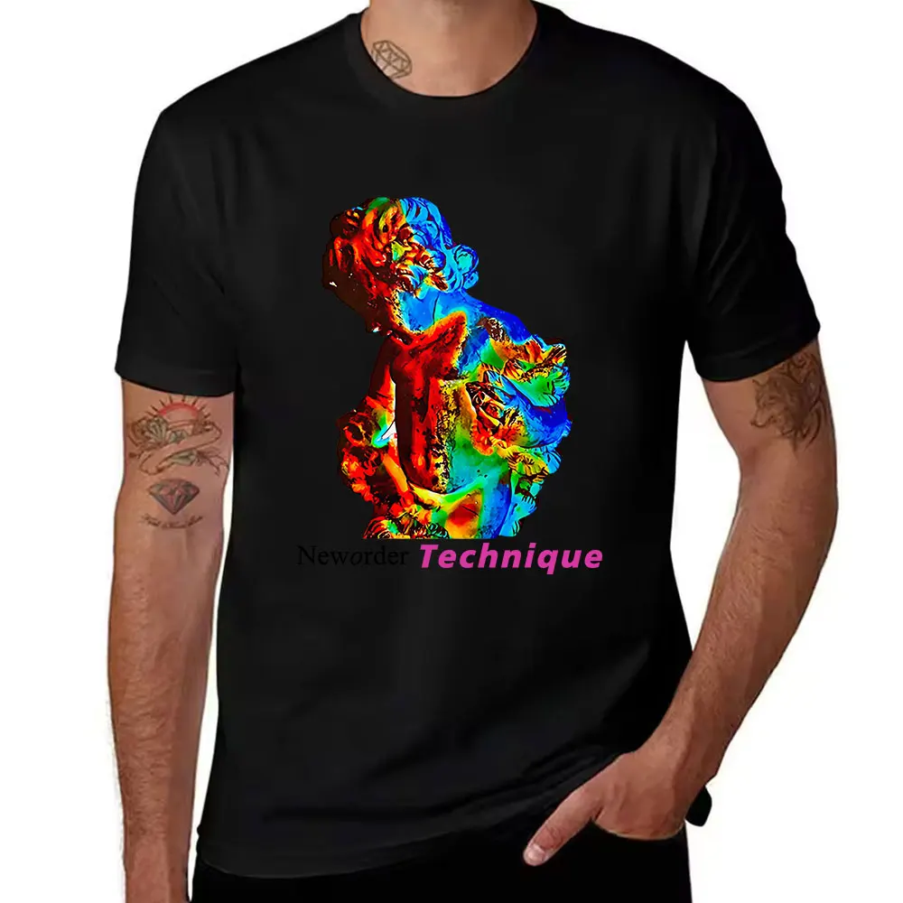 Men's Cotton Short Sleeve T-Shirt with Colorful Abstract Sculpture Print, Neworder Technique Art Graphic Tee for Daily Casual We