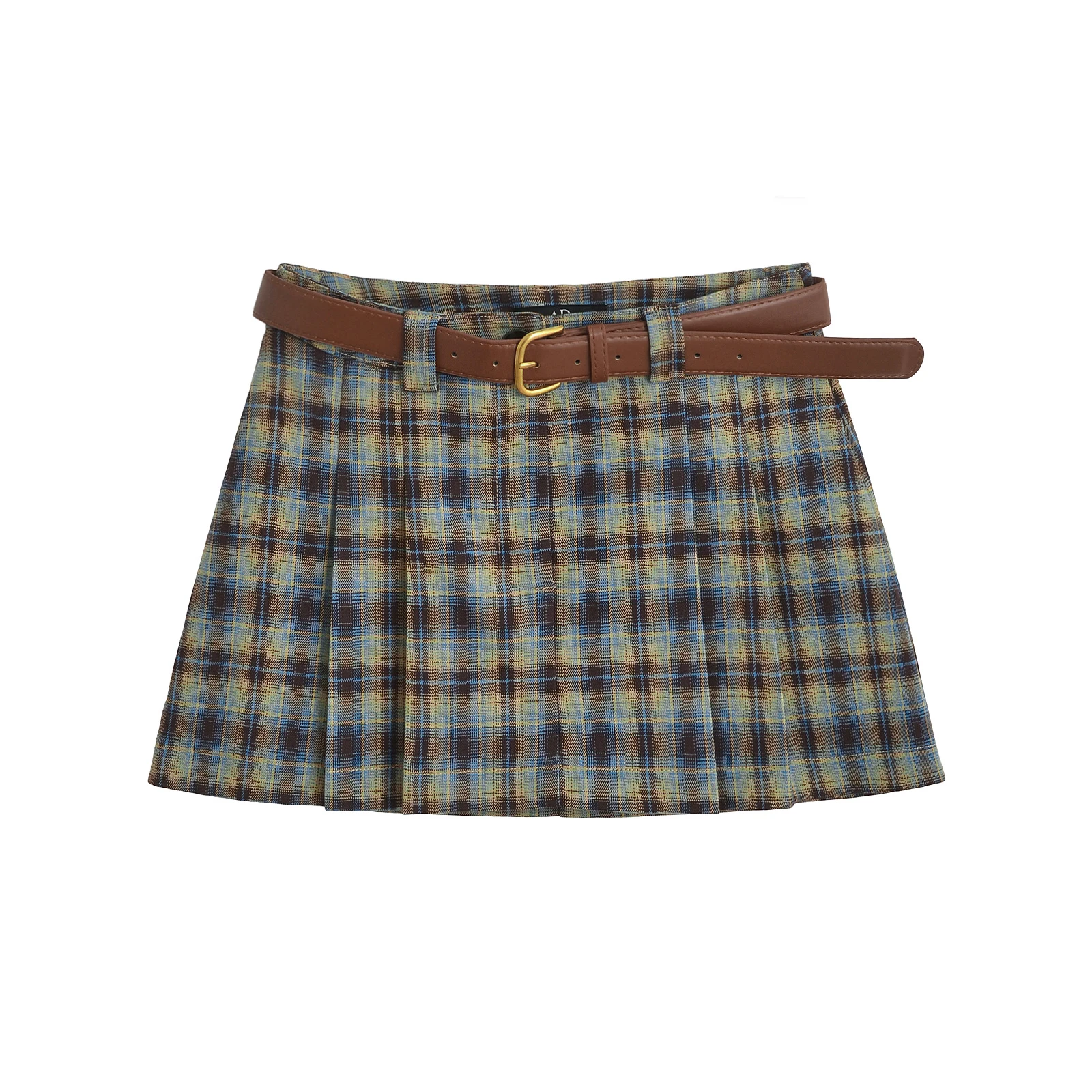 2024 Summer Skirts For Women Fashion A-Line Plaid Mini Skirt Vintage High Waisted Skirts Preppy Skirt With Safety Shorts & Belts