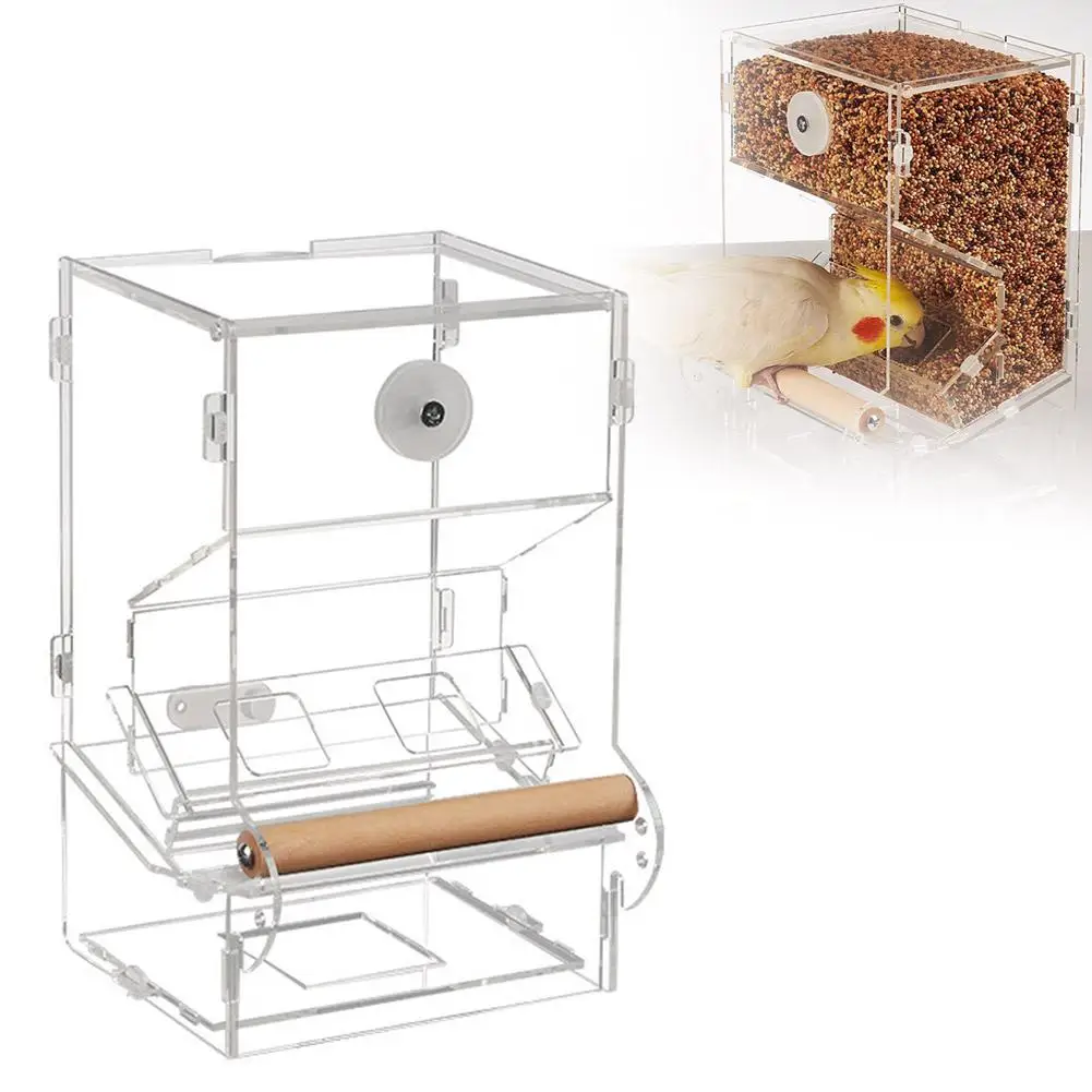 Essential Bird Feeder Plastic Transparent Anti-scattering Peony Tiger Skin Cockatiel Feeder Parrot Box Food Automatic P9V6