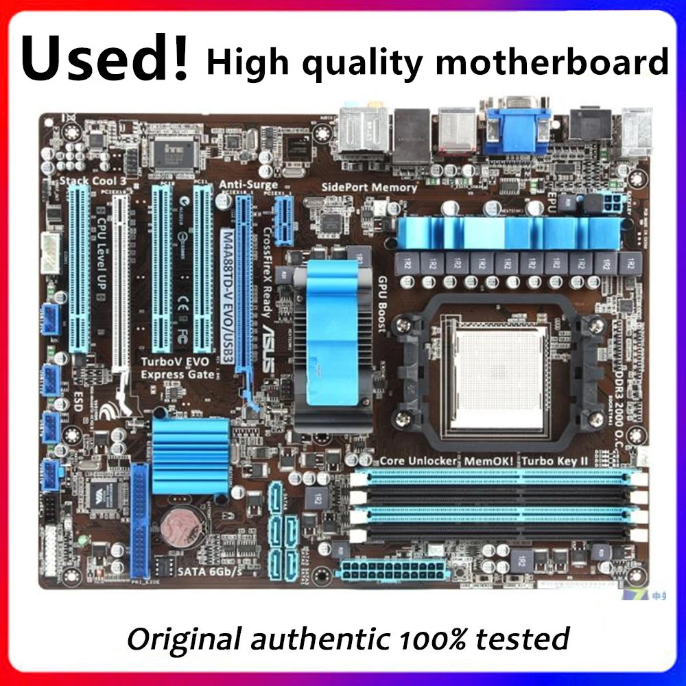 

For ASUS M4A88TD-V EVO/USB3 Motherboard Socket AM3 DDR3 For AMD 880G Original Desktop Mainboard SATA II Used Mainboard