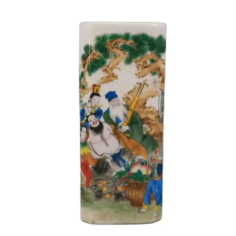 

China Antique Collection Qing Dynasty Guangxu Pastel Painting Myth Figure The Eight Immortals Pen Holder Study Room Decorations