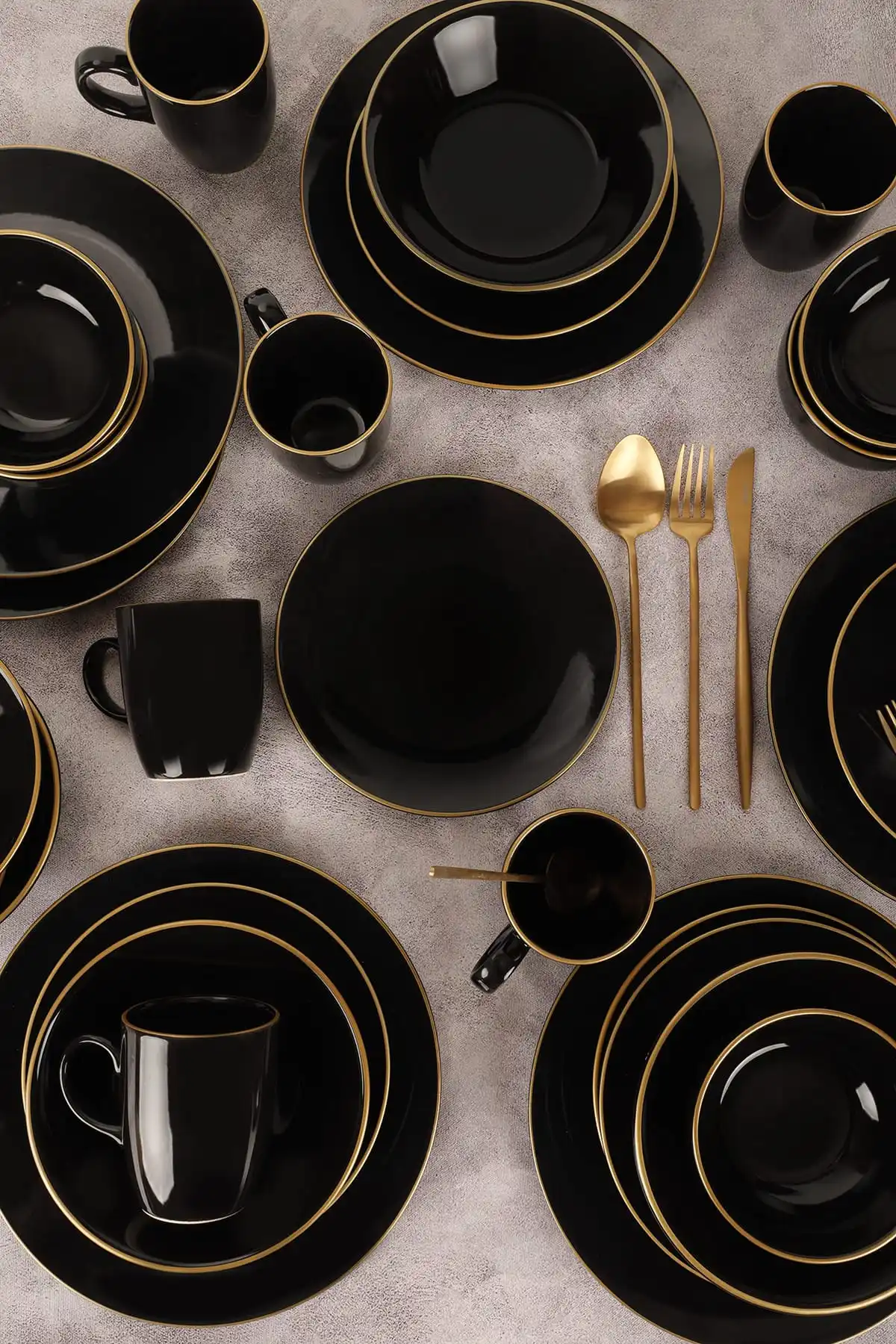 Aegean Black Ceramic Meshed Dinner set 30 Parça 6 Personality