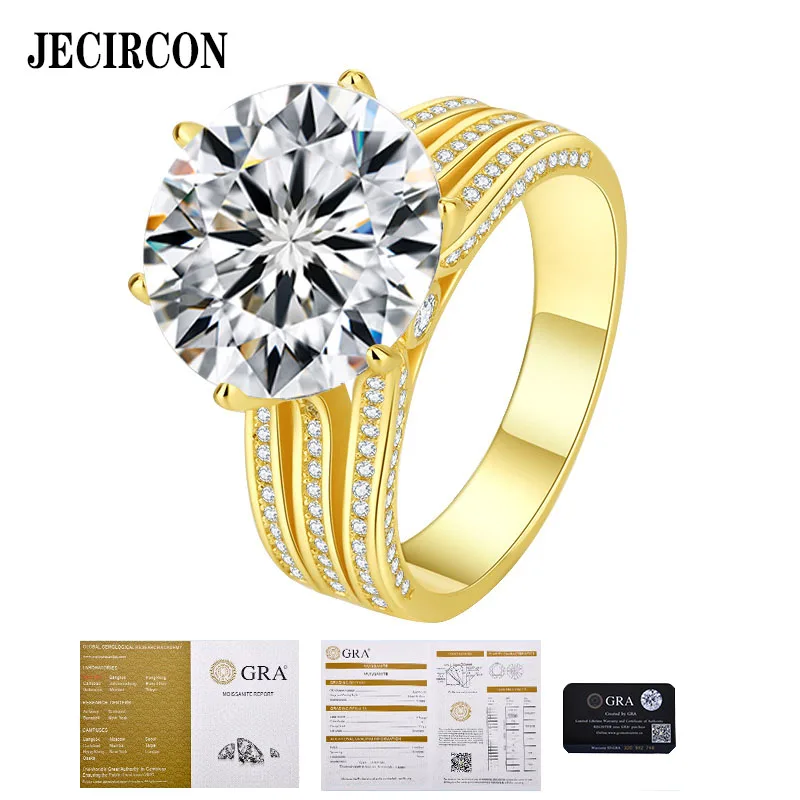 

JECIRCON 10 Carat Moissanite Ring for Women S925 Sterling Silver High-Grade Seiko 18K Gold Jewelry Round Cut White/Green Diamond