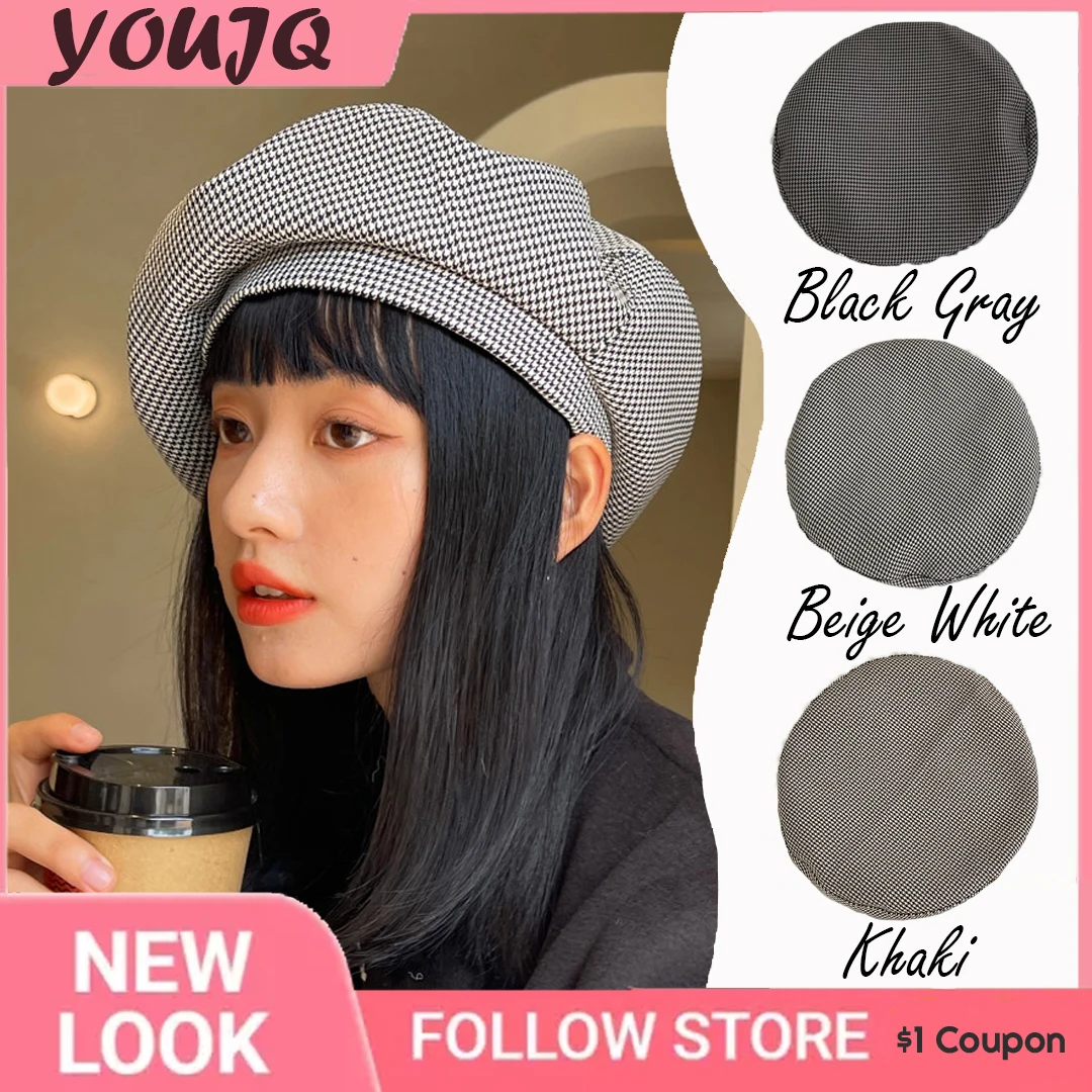 

INS Women Japanese Large Plaid Beret Spring Autumn Fashion Octagonal Hats for Girls Women British Retro Painter Hat Gorras