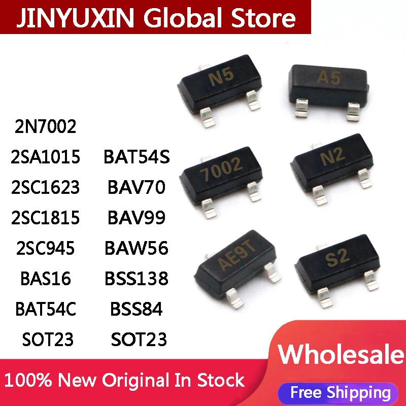 MXY 100Pcs New 2N7002 2SA1015 2SC1623 2SC1815 2SC945 BAS16 BAT54C BAT54S BAV70 BAV99 BAW56 BSS138 BSS84 SOT23 In Stock Wholesale