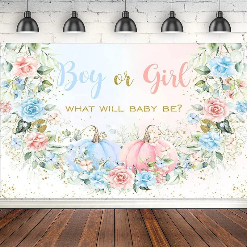 Photography Backdrop Pumpkin Fall Pumpkin Boy Or Girl Baby Shower Party Banner Autumn Gender Reveal Background Cake Table Decor