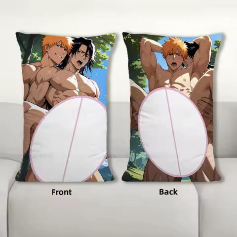 R18+ Dakimakura Anime Ichigo vs Byakuya Pillow Cover Sofa Cushion Double-side Print Throw Pillow Case 40X60cm