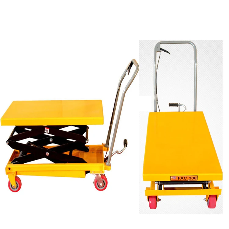 Yellow Red Hydraulic Foot Scissor Lift Tables Hand Truck Scissor Platform Manual Trolley High Strength Steel 300kg
