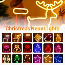 USB LED Neon Night Light Bell/Snow DC5V Christmas Creative Sign Wall Hanging Art Bedroom Decor for Holiday Room Home Party Gift