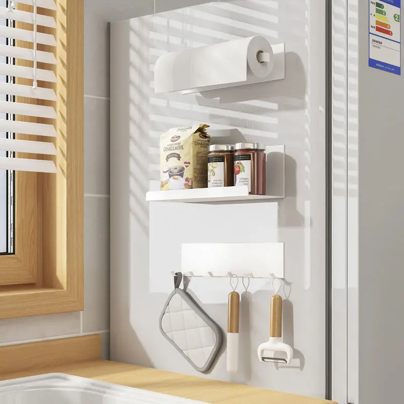 Kitchen Magnetic Organizer Shelf Refrigerator Side Storage Shelves Household Magnetic Spice Rack Hanging Magnet Metal Shelf