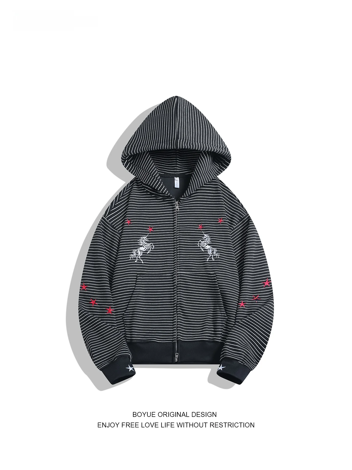 

Boyue American Streetwear Hoodie Embroidery Design Casual Outerwear for Men And Women Spring Autumn Winter Loose Fit Zipper