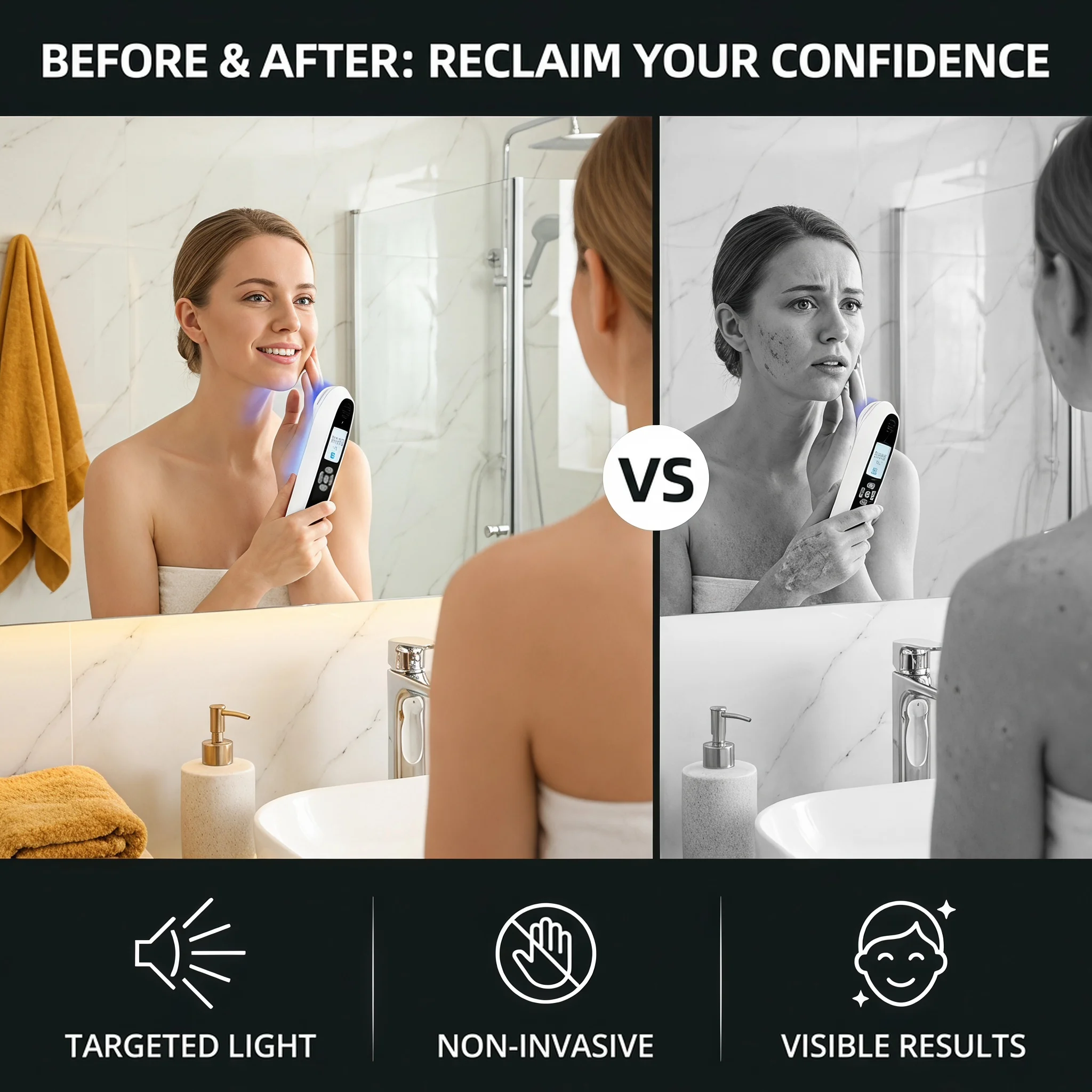 Toponechoice 308nm Excimer Laser UV Phototherapy Lamp Handheld for Eczema Psoriasis Vitiligo Allergies Home Use Treatment