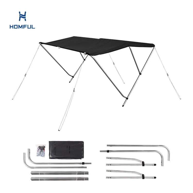 

HOMFUL 3 Bow Simple Boat Canopy Small Packaging Volume Bimini Top for Boat