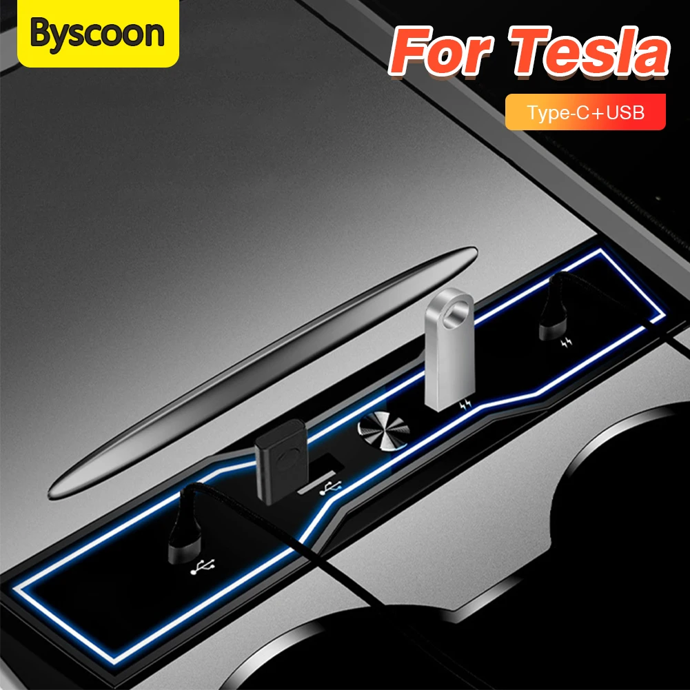 For Tesla Model 3 Y 2021 2022 2023 USB Hub 4-Port 27w Fast Charger Smart Docking Station Adapter Power Shunt Splitter Extension