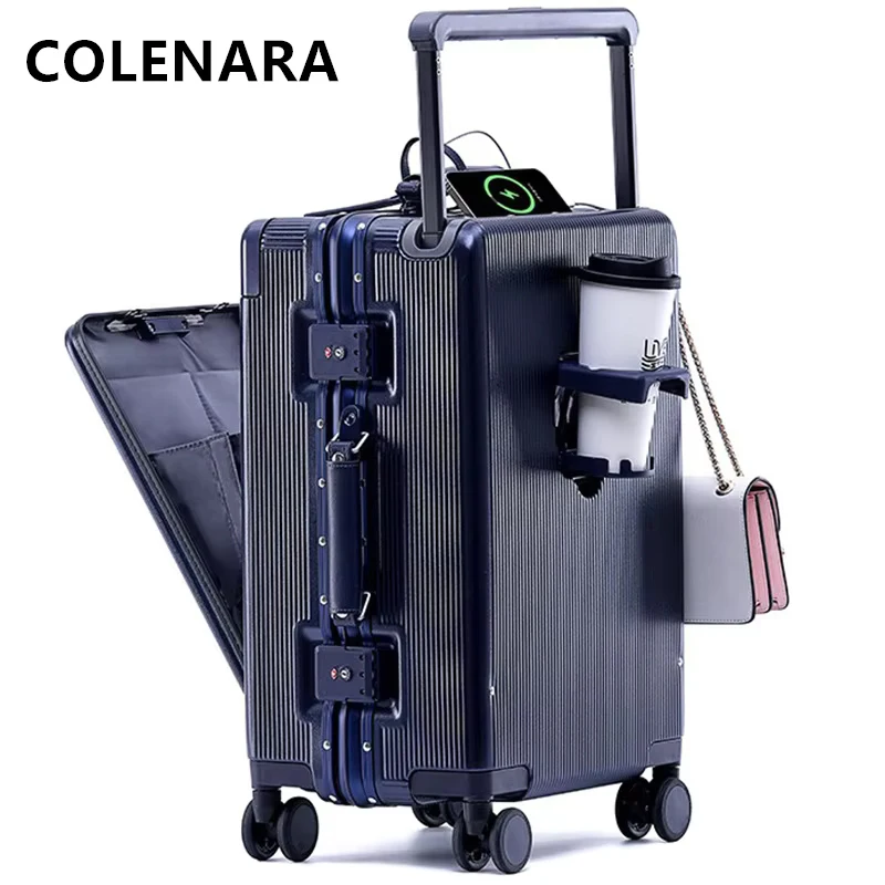 COLENARA 20 "24" 26 дюймов USB-зарядка для багажа с передним отверстием для ноутбука, посадочный чехол из АБС-пластика + чехол на колесиках для ПК, женский чемодан на колесиках