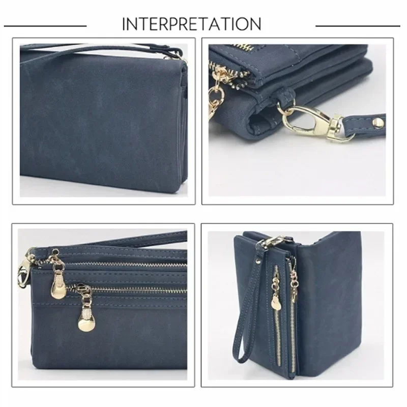 Fashion Women Wallets Dull Polish Leather Wallet Double Zipper Day Clutch Purse Wristlet  Handbags