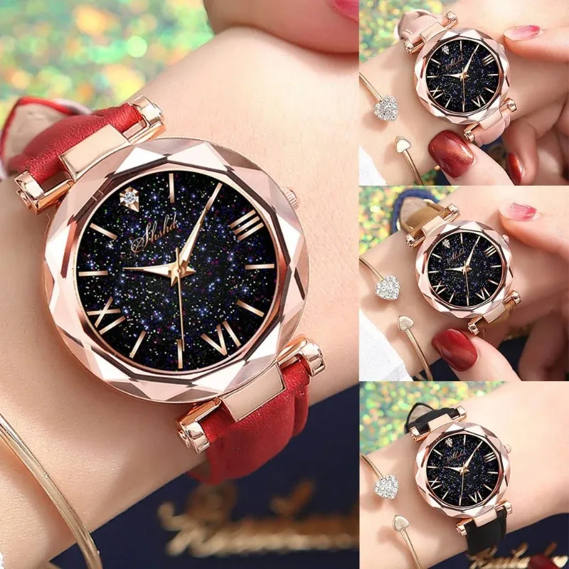 New Fashionable, Light Luxury, High Grade Luminous Water Romantic Starry Sky Watch for Women Leather Watch