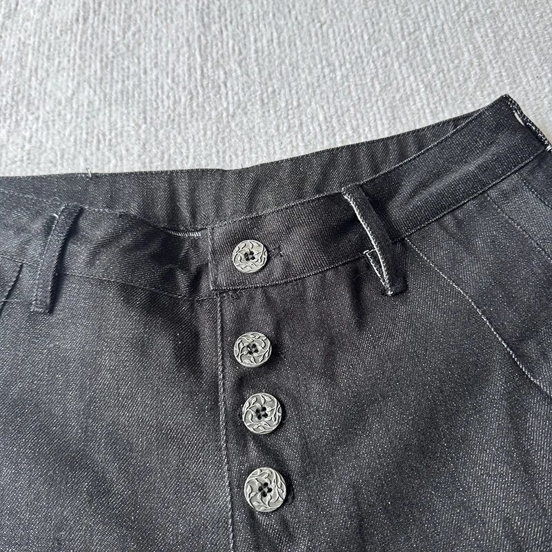 2026 New DERSCHUTZE Streetwear Knee Length Bottoms Men Traditional Plum Embroidery Multi Button Black Shorts view 4
