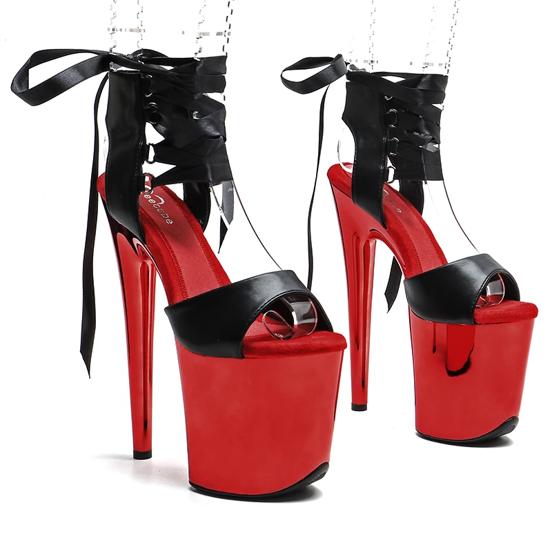 Leecabe 20cm/8inches Matte PU   upper electroplate Platform high heel sandals  sexy model shoes pole dance shoes