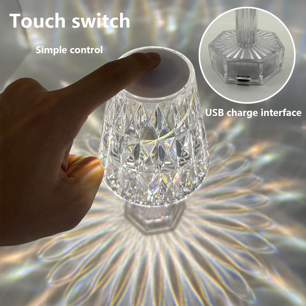 Diamond Crystal Projection Night Lights USB Charging Touch Control Restaurant Decoration Desk Light Bedside Night Lamp