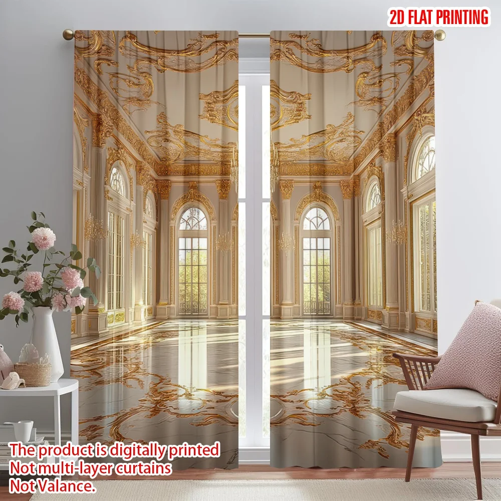 

2D flat printing 2pcs Scene Curtain Baroque Ballroom Digital Printed Polyester Drapes Family Party Perfect for All Season