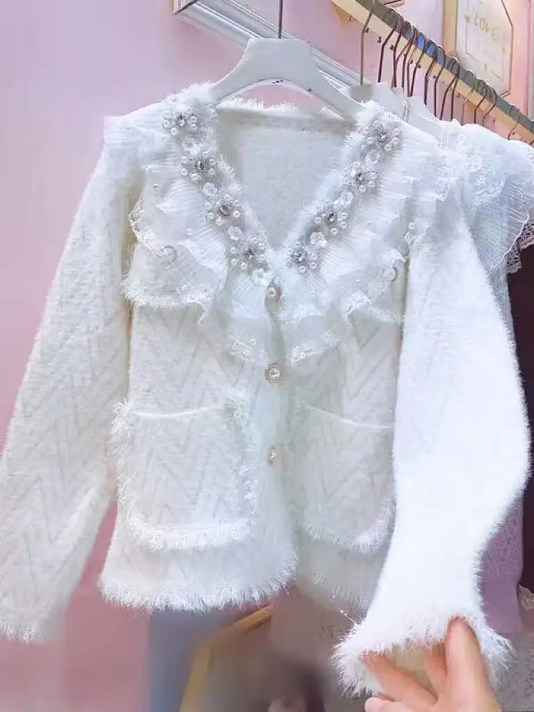 

Autumn Winter Warm Sweater Coat for Women Long Sleeve Embroidered Flares Single Breasted Knitted Cardigan Jacket Woman Clothing