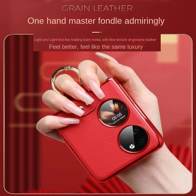 For Huawei P50 Pocket Genuine Leather Mobile Phone Case Folding Bracket Anti-Fall Protective Cover Pocket 2 view 4