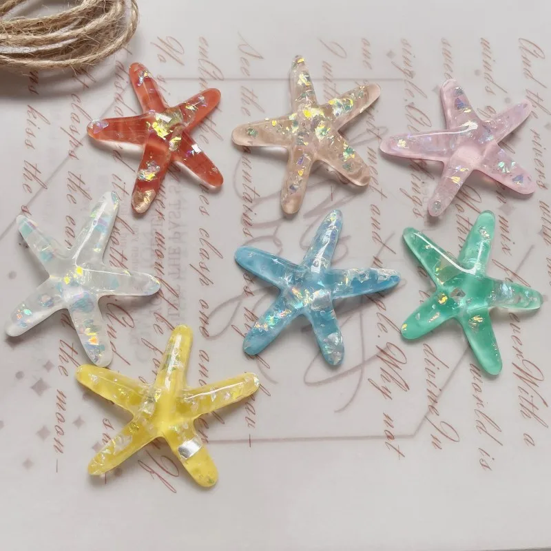 10pcs 40mm Starfish Flat Back Resin Cabochons Acrylic Patch Diy Phone Case Shoes Hair Clip Jewelry Decoration Crafts Accessories - view 4