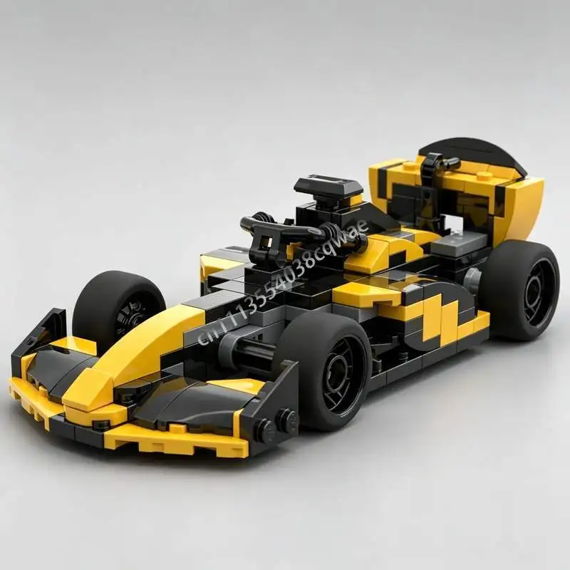 NEW 195 PCS Yellow Racing Formula Car Model MOC Custom Puzzle DIY Assembly Building Blocks Toy Collection Display Sports Gifts